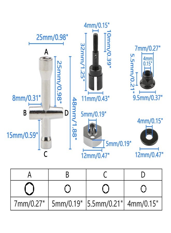 Rchobbytop 4 Sets 12mm Wheel Hex Drive Hub Adapter & Steel Stub Axle & M4 Lock Nut & Wrench, Replace Parts of 102042 (02134) 122042 02033 for 1/10 RC Truck HSP 94108 94111 94123 94124 94170, Black - Image 3